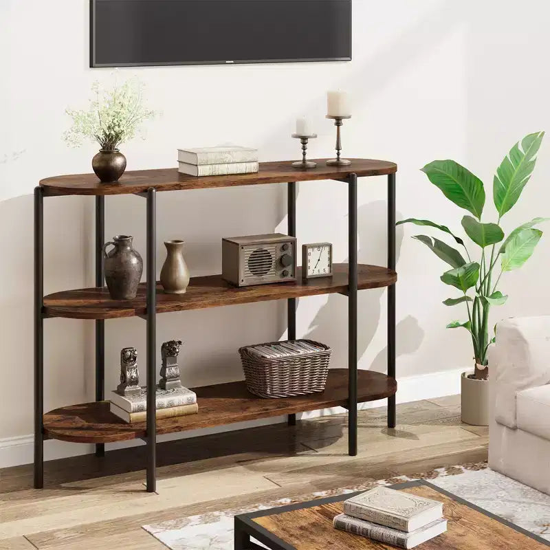 47.2 Tavolo Consolle, Design Industriale in Metallo a 3 Livelli, Tavolo Funzionale per Ingresso, Stile Rustico Retrò per Ingresso, Soggiorno, Cucina e Sala da Pranzo