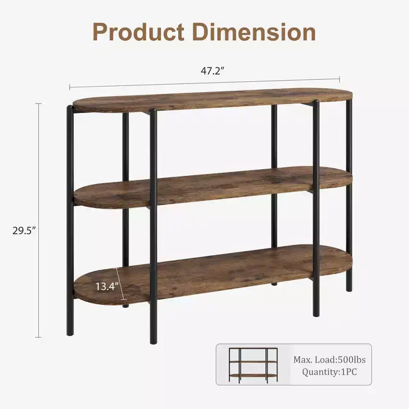47.2 Tavolo Consolle, Design Industriale in Metallo a 3 Livelli, Tavolo Funzionale per Ingresso, Stile Rustico Retrò per Ingresso, Soggiorno, Cucina e Sala da Pranzo
