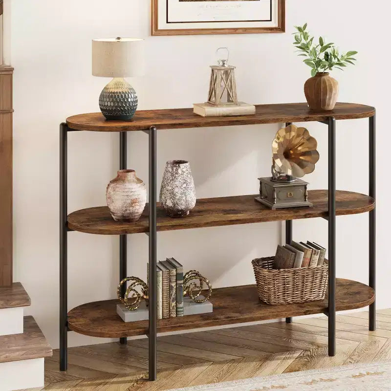 47.2 Tavolo Consolle, Design Industriale in Metallo a 3 Livelli, Tavolo Funzionale per Ingresso, Stile Rustico Retrò per Ingresso, Soggiorno, Cucina e Sala da Pranzo