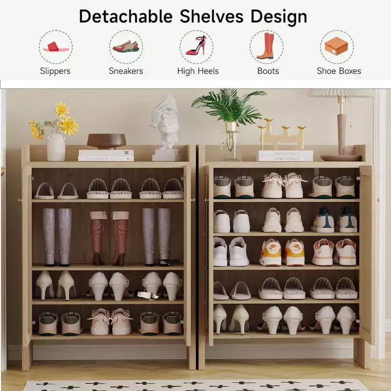 Mobile scarpiera alta 108 cm in rattan con ante, scarpiera organizer a 6 ripiani con ripiani regolabili, indipendente per ingresso, corridoio, noce
