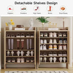 Mobile scarpiera alta 108 cm in rattan con ante, scarpiera organizer a 6 ripiani con ripiani regolabili, indipendente per ingresso, corridoio, noce