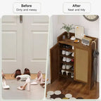 Mobile scarpiera alta 108 cm in rattan con ante, scarpiera organizer a 6 ripiani con ripiani regolabili, indipendente per ingresso, corridoio, noce
