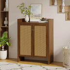 Mobile scarpiera alta 108 cm in rattan con ante, scarpiera organizer a 6 ripiani con ripiani regolabili, indipendente per ingresso, corridoio, noce