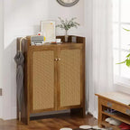 Mobile scarpiera alta 108 cm in rattan con ante, scarpiera organizer a 6 ripiani con ripiani regolabili, indipendente per ingresso, corridoio, noce