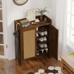 Mobile scarpiera alta 108 cm in rattan con ante, scarpiera organizer a 6 ripiani con ripiani regolabili, indipendente per ingresso, corridoio, noce