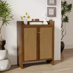 Mobile scarpiera alta 108 cm in rattan con ante, scarpiera organizer a 6 ripiani con ripiani regolabili, indipendente per ingresso, corridoio, noce