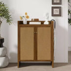 Mobile scarpiera alta 108 cm in rattan con ante, scarpiera organizer a 6 ripiani con ripiani regolabili, indipendente per ingresso, corridoio, noce
