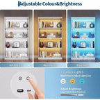Vetrina in vetro a 4 ripiani con luci LED, teca espositiva con porte di ricarica e sensore di movimento, ripiani portaoggetti per oggetti da collezione