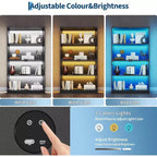 Vetrina in vetro a 4 ripiani con luci LED, teca espositiva con porte di ricarica e sensore di movimento, ripiani portaoggetti per oggetti da collezione