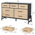 Mobile Contenitore da 52'' con 7 Cassetti, Credenza in Legno con Maniglie e Gambe in Metallo, Organizzatore Autoportante per Soggiorno, Camera da Letto, Ufficio
