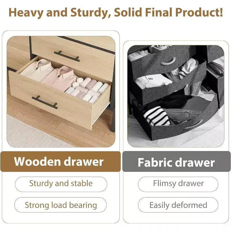 Mobile Contenitore da 52'' con 7 Cassetti, Credenza in Legno con Maniglie e Gambe in Metallo, Organizzatore Autoportante per Soggiorno, Camera da Letto, Ufficio