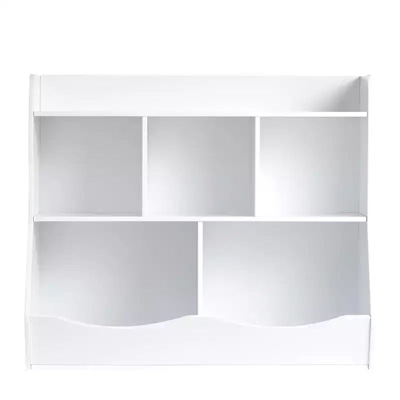 Mobiletto porta giocattoli con libreria per bambini, mobiletto organizer in legno a 5 scomparti per cameretta, sala giochi, asilo nido e scuola materna, bianco