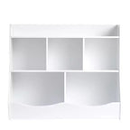 Mobiletto porta giocattoli con libreria per bambini, mobiletto organizer in legno a 5 scomparti per cameretta, sala giochi, asilo nido e scuola materna, bianco
