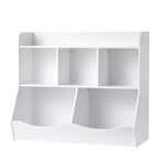 Mobiletto porta giocattoli con libreria per bambini, mobiletto organizer in legno a 5 scomparti per cameretta, sala giochi, asilo nido e scuola materna, bianco