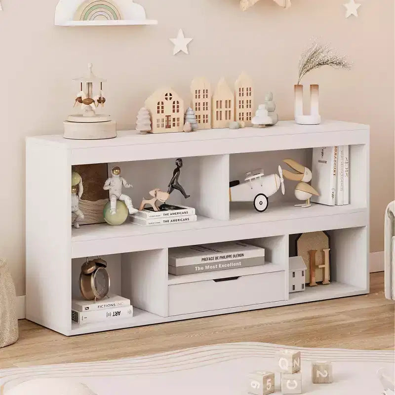 Libreria per bambini in legno, libreria Montessori a 5 sezioni, mobile contenitore per giocattoli, libreria a 2 ripiani per cameretta, asilo nido, aula, sala giochi