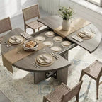 Tavolo da Pranzo Allungabile 47-63 per 4-8 Persone, Tavolo da Cucina Rotondo in Legno con Gamba più Larga, Tavolo da Pranzo Moderno Allungabile senza Sedie, Noce