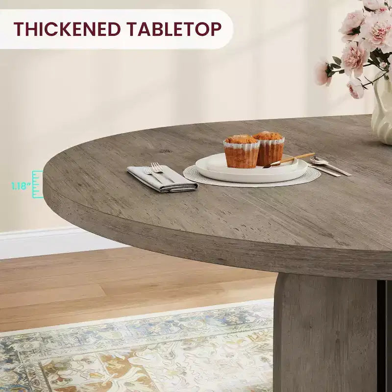 Tavolo da Pranzo Allungabile 47-63 per 4-8 Persone, Tavolo da Cucina Rotondo in Legno con Gamba più Larga, Tavolo da Pranzo Moderno Allungabile senza Sedie, Noce