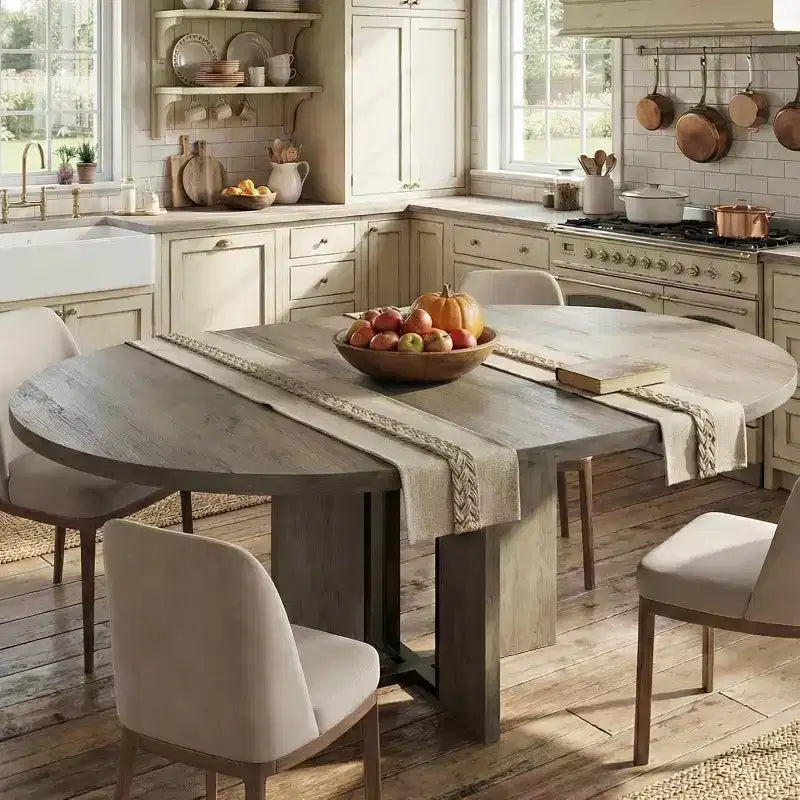 Tavolo da Pranzo Allungabile 47-63 per 4-8 Persone, Tavolo da Cucina Rotondo in Legno con Gamba più Larga, Tavolo da Pranzo Moderno Allungabile senza Sedie, Noce