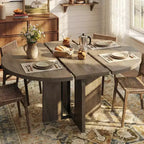 Tavolo da Pranzo Allungabile 47-63 per 4-8 Persone, Tavolo da Cucina Rotondo in Legno con Gamba più Larga, Tavolo da Pranzo Moderno Allungabile senza Sedie, Noce