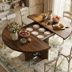 Tavolo da Pranzo Allungabile 47-63 per 4-8 Persone, Tavolo da Cucina Rotondo in Legno con Gamba più Larga, Tavolo da Pranzo Moderno Allungabile senza Sedie, Noce