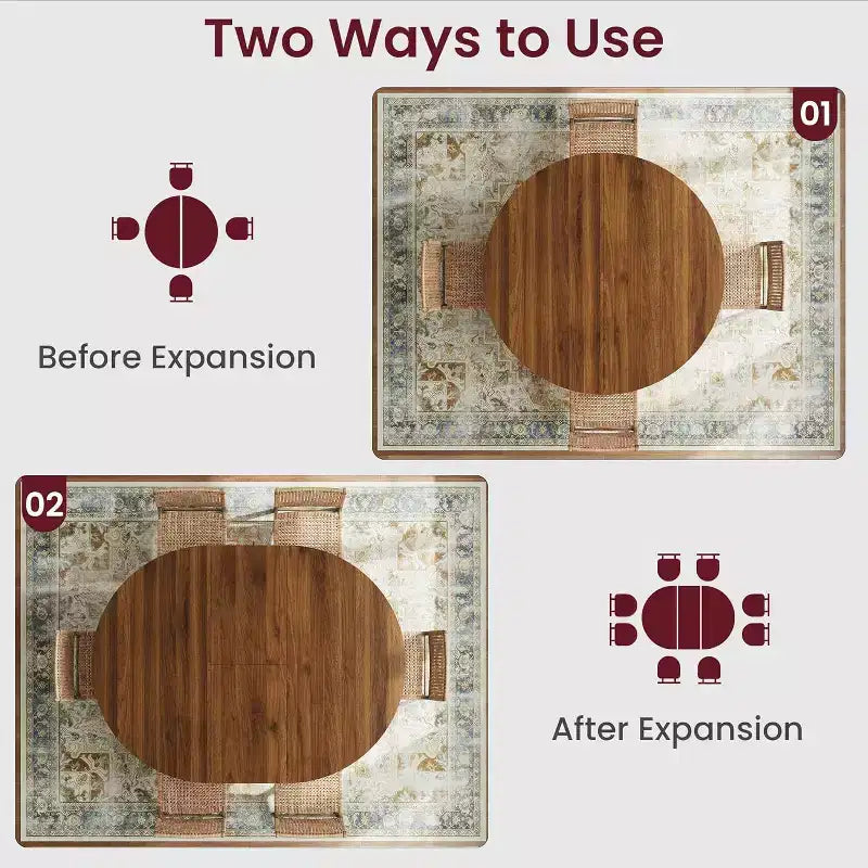 Tavolo da Pranzo Allungabile 47-63 per 4-8 Persone, Tavolo da Cucina Rotondo in Legno con Gamba più Larga, Tavolo da Pranzo Moderno Allungabile senza Sedie, Noce