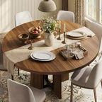 Tavolo da Pranzo Allungabile 47-63 per 4-8 Persone, Tavolo da Cucina Rotondo in Legno con Gamba più Larga, Tavolo da Pranzo Moderno Allungabile senza Sedie, Noce