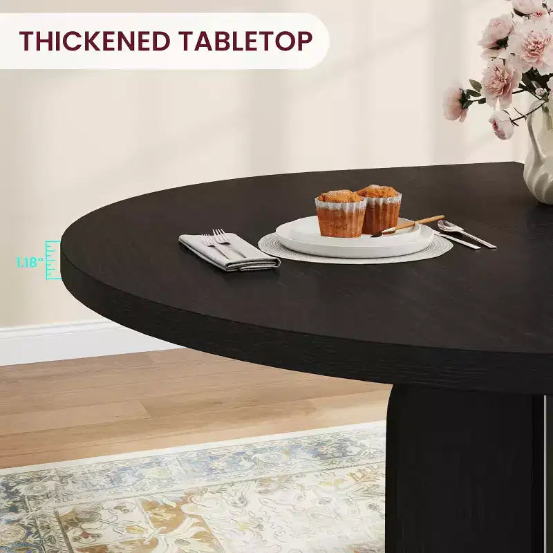 Tavolo da Pranzo Allungabile 47-63 per 4-8 Persone, Tavolo da Cucina Rotondo in Legno con Gamba più Larga, Tavolo da Pranzo Moderno Allungabile senza Sedie, Noce