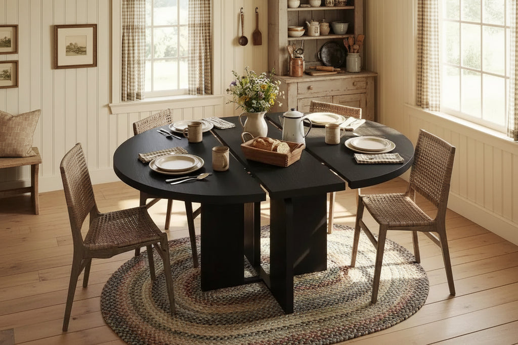 47-63 Extendable Dining Table for 4-8 People, Wooden Round Kitchen Table with Wider Leg, Modern Extendable Dinner Table without Chair, Walnut