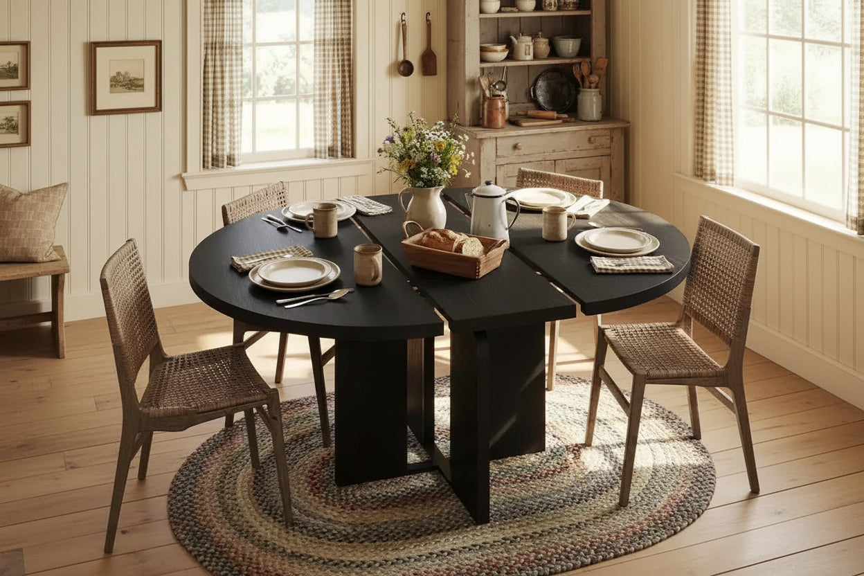47-63 Extendable Dining Table for 4-8 People, Wooden Round Kitchen Table with Wider Leg, Modern Extendable Dinner Table without Chair, Walnut