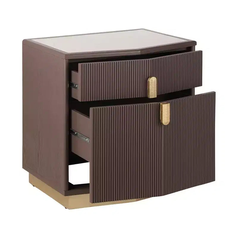 Whisen Comodino, Tavolino da Notte, Tavolino con Design Bombato, Strisce Verticali, 2 Cassetti, Guide Silenziose, Dispositivo Anti-Ribaltamento, Base Robusta