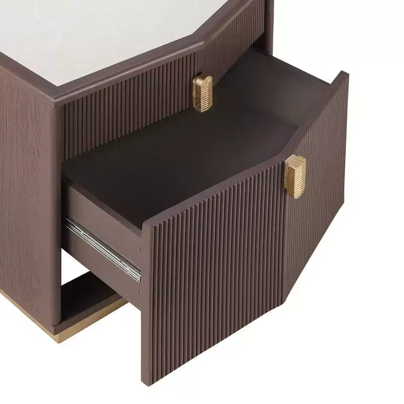 Whisen Comodino, Tavolino da Notte, Tavolino con Design Bombato, Strisce Verticali, 2 Cassetti, Guide Silenziose, Dispositivo Anti-Ribaltamento, Base Robusta