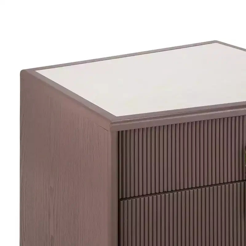 Whisen Comodino, Tavolino da Notte, Tavolino con Design Bombato, Strisce Verticali, 2 Cassetti, Guide Silenziose, Dispositivo Anti-Ribaltamento, Base Robusta