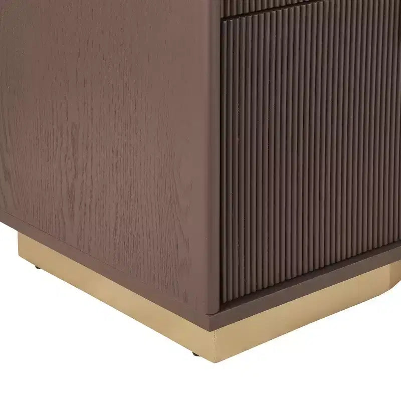 Whisen Comodino, Tavolino da Notte, Tavolino con Design Bombato, Strisce Verticali, 2 Cassetti, Guide Silenziose, Dispositivo Anti-Ribaltamento, Base Robusta