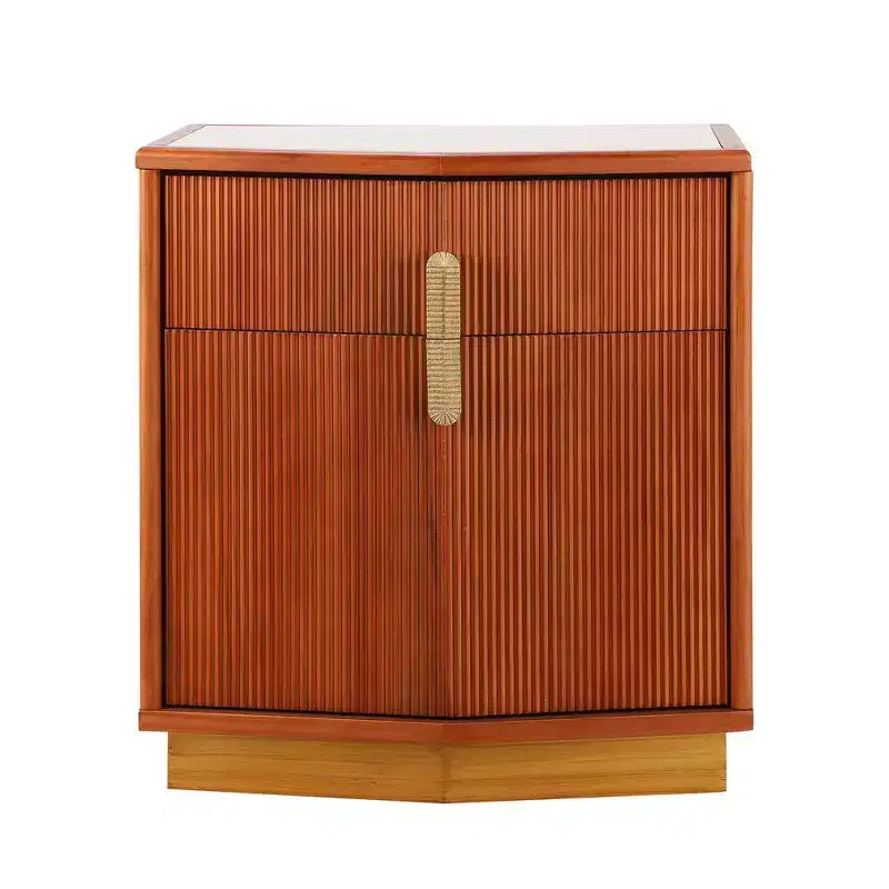 Whisen Comodino, Tavolino da Notte, Tavolino con Design Bombato, Strisce Verticali, 2 Cassetti, Guide Silenziose, Dispositivo Anti-Ribaltamento, Base Robusta