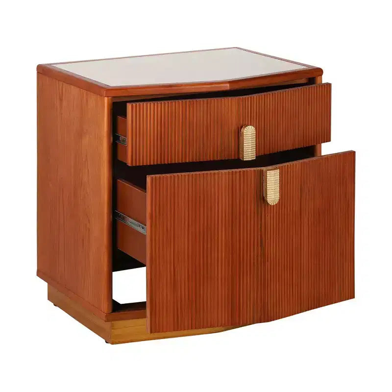 Whisen Comodino, Tavolino da Notte, Tavolino con Design Bombato, Strisce Verticali, 2 Cassetti, Guide Silenziose, Dispositivo Anti-Ribaltamento, Base Robusta