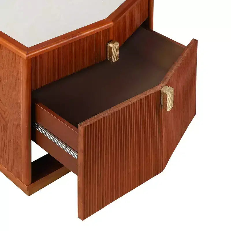 Whisen Comodino, Tavolino da Notte, Tavolino con Design Bombato, Strisce Verticali, 2 Cassetti, Guide Silenziose, Dispositivo Anti-Ribaltamento, Base Robusta