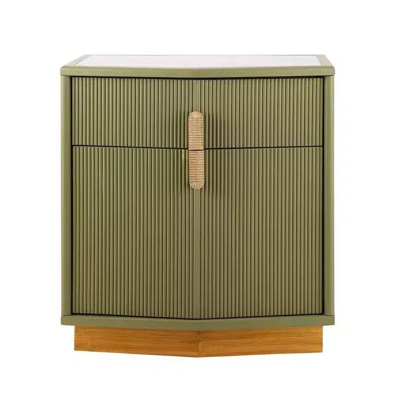 Whisen Comodino, Tavolino da Notte, Tavolino con Design Bombato, Strisce Verticali, 2 Cassetti, Guide Silenziose, Dispositivo Anti-Ribaltamento, Base Robusta