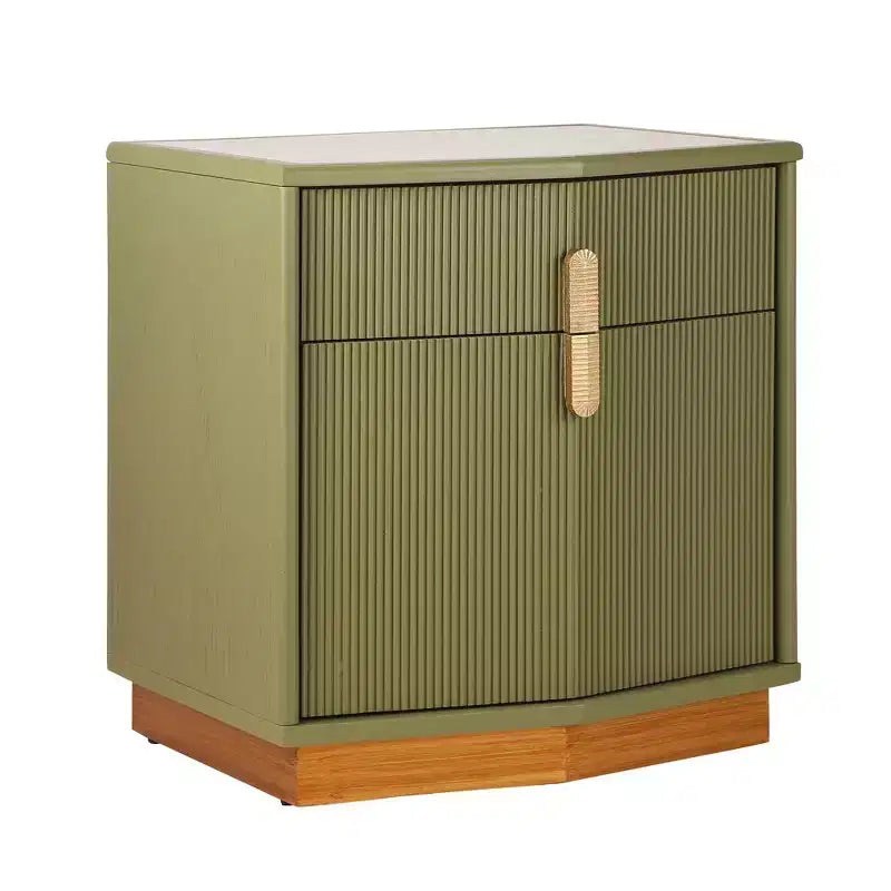 Whisen Comodino, Tavolino da Notte, Tavolino con Design Bombato, Strisce Verticali, 2 Cassetti, Guide Silenziose, Dispositivo Anti-Ribaltamento, Base Robusta