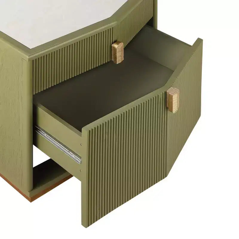 Whisen Comodino, Tavolino da Notte, Tavolino con Design Bombato, Strisce Verticali, 2 Cassetti, Guide Silenziose, Dispositivo Anti-Ribaltamento, Base Robusta