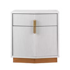 Whisen Comodino, Tavolino da Notte, Tavolino con Design Bombato, Strisce Verticali, 2 Cassetti, Guide Silenziose, Dispositivo Anti-Ribaltamento, Base Robusta