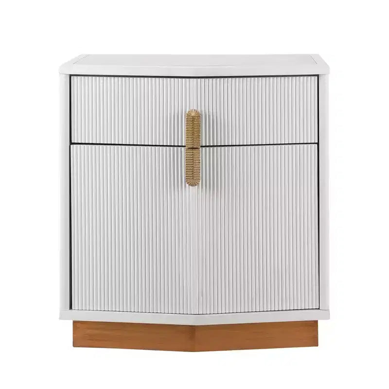 Whisen Comodino, Tavolino da Notte, Tavolino con Design Bombato, Strisce Verticali, 2 Cassetti, Guide Silenziose, Dispositivo Anti-Ribaltamento, Base Robusta