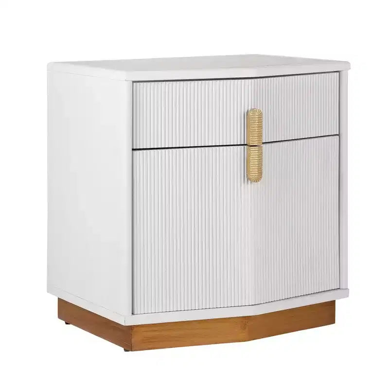 Whisen Comodino, Tavolino da Notte, Tavolino con Design Bombato, Strisce Verticali, 2 Cassetti, Guide Silenziose, Dispositivo Anti-Ribaltamento, Base Robusta