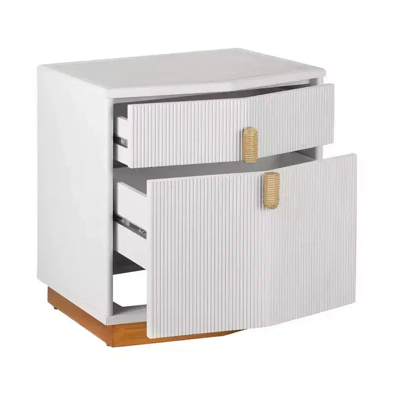 Whisen Comodino, Tavolino da Notte, Tavolino con Design Bombato, Strisce Verticali, 2 Cassetti, Guide Silenziose, Dispositivo Anti-Ribaltamento, Base Robusta