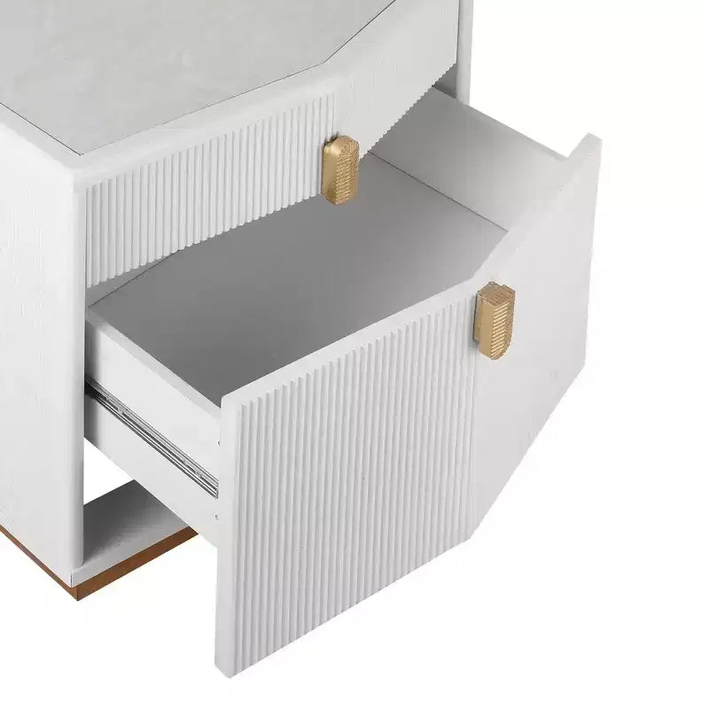 Whisen Comodino, Tavolino da Notte, Tavolino con Design Bombato, Strisce Verticali, 2 Cassetti, Guide Silenziose, Dispositivo Anti-Ribaltamento, Base Robusta