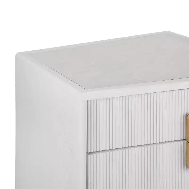 Whisen Comodino, Tavolino da Notte, Tavolino con Design Bombato, Strisce Verticali, 2 Cassetti, Guide Silenziose, Dispositivo Anti-Ribaltamento, Base Robusta