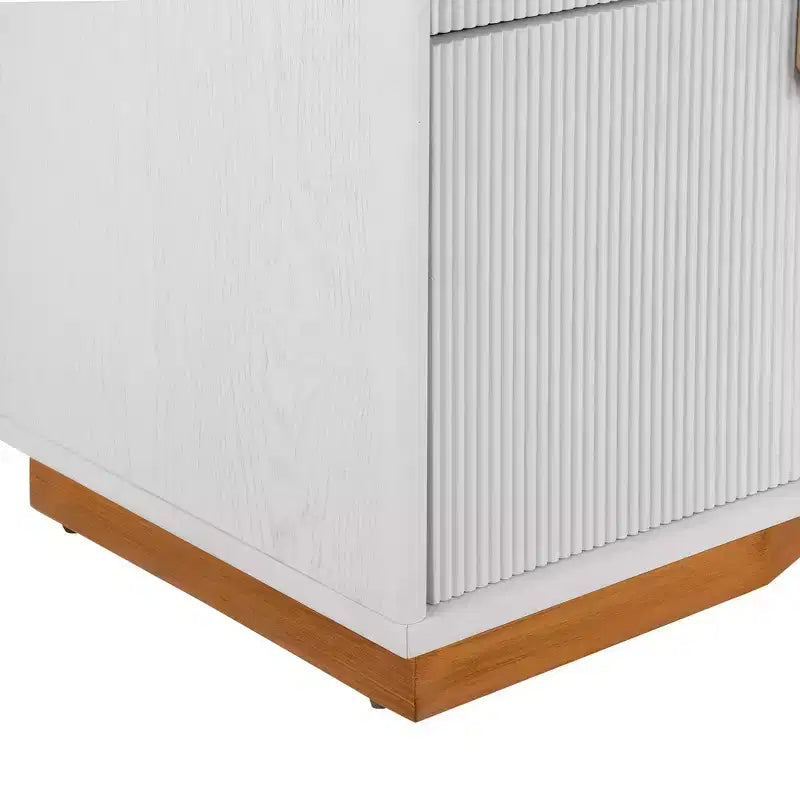Whisen Comodino, Tavolino da Notte, Tavolino con Design Bombato, Strisce Verticali, 2 Cassetti, Guide Silenziose, Dispositivo Anti-Ribaltamento, Base Robusta
