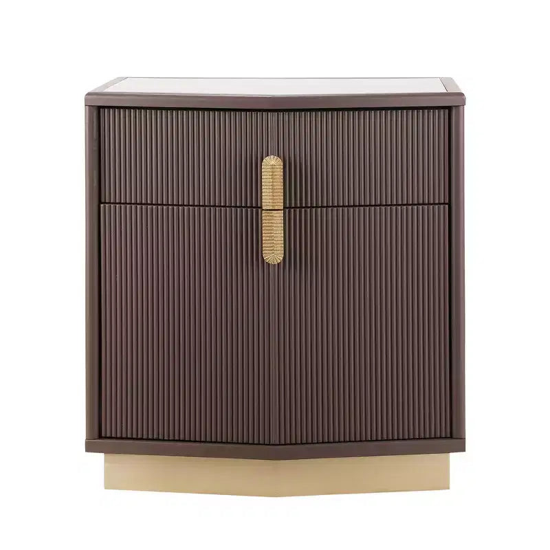 Whisen Comodino, Tavolino da Notte, Tavolino con Design Bombato, Strisce Verticali, 2 Cassetti, Guide Silenziose, Dispositivo Anti-Ribaltamento, Base Robusta