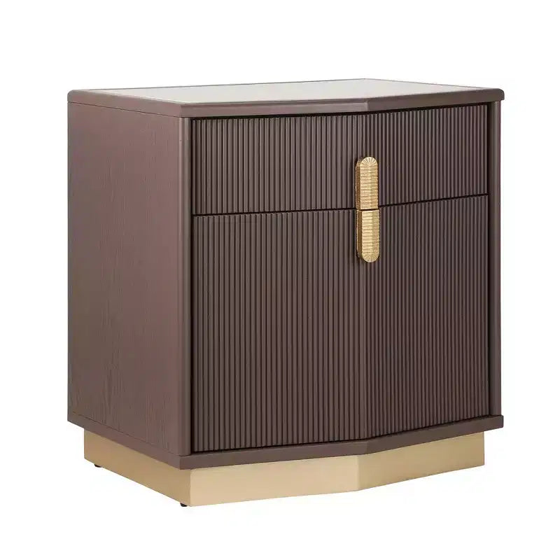 Whisen Comodino, Tavolino da Notte, Tavolino con Design Bombato, Strisce Verticali, 2 Cassetti, Guide Silenziose, Dispositivo Anti-Ribaltamento, Base Robusta