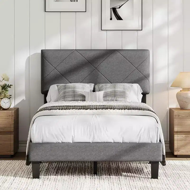 Struttura Letto con Testiera Imbottita, Letto a Piattaforma King Size con Supporto a Doghe in Legno, Nessuna Rete a Molle Necessaria e Senza Rumore