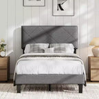 Struttura Letto con Testiera Imbottita, Letto a Piattaforma King Size con Supporto a Doghe in Legno, Nessuna Rete a Molle Necessaria e Senza Rumore